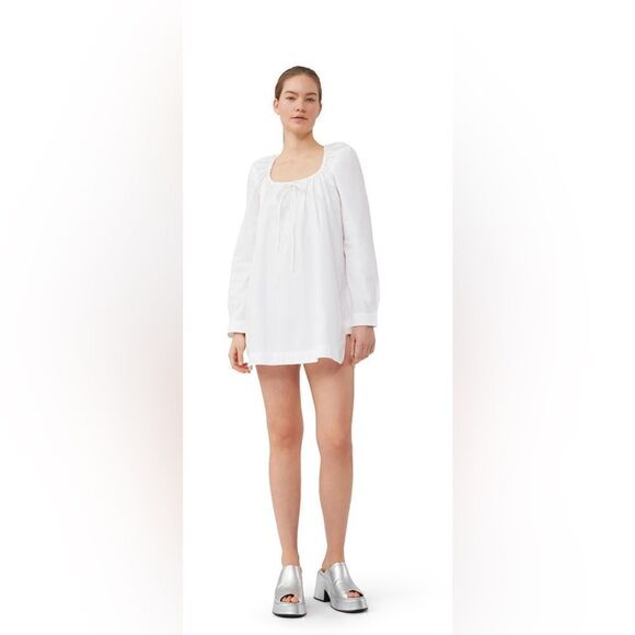 NWT GANNI COTTON POPLIN SQUARE-NECK MINI DRESS - Picture 8 of 10
